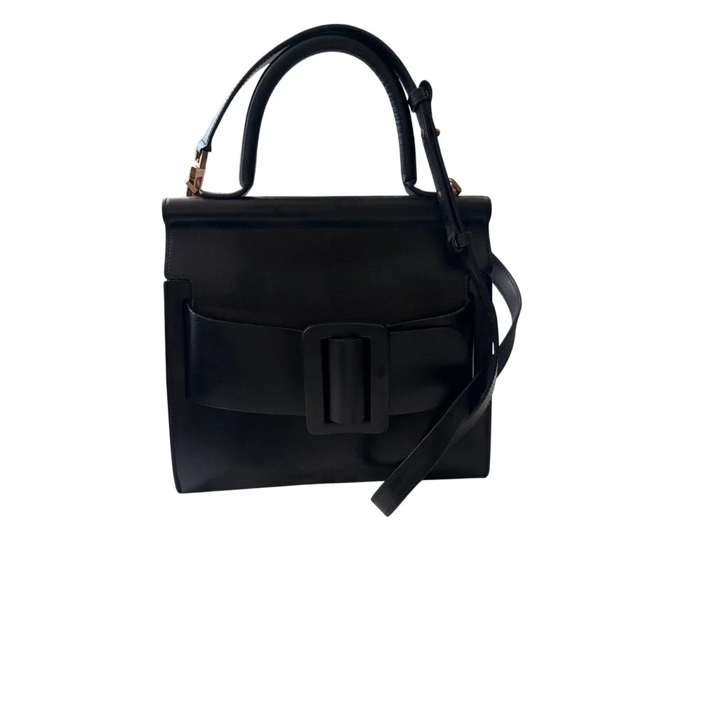 BOYY Karl 24 Black Leather Top Handle Bag with Oversized Buckle and Strap